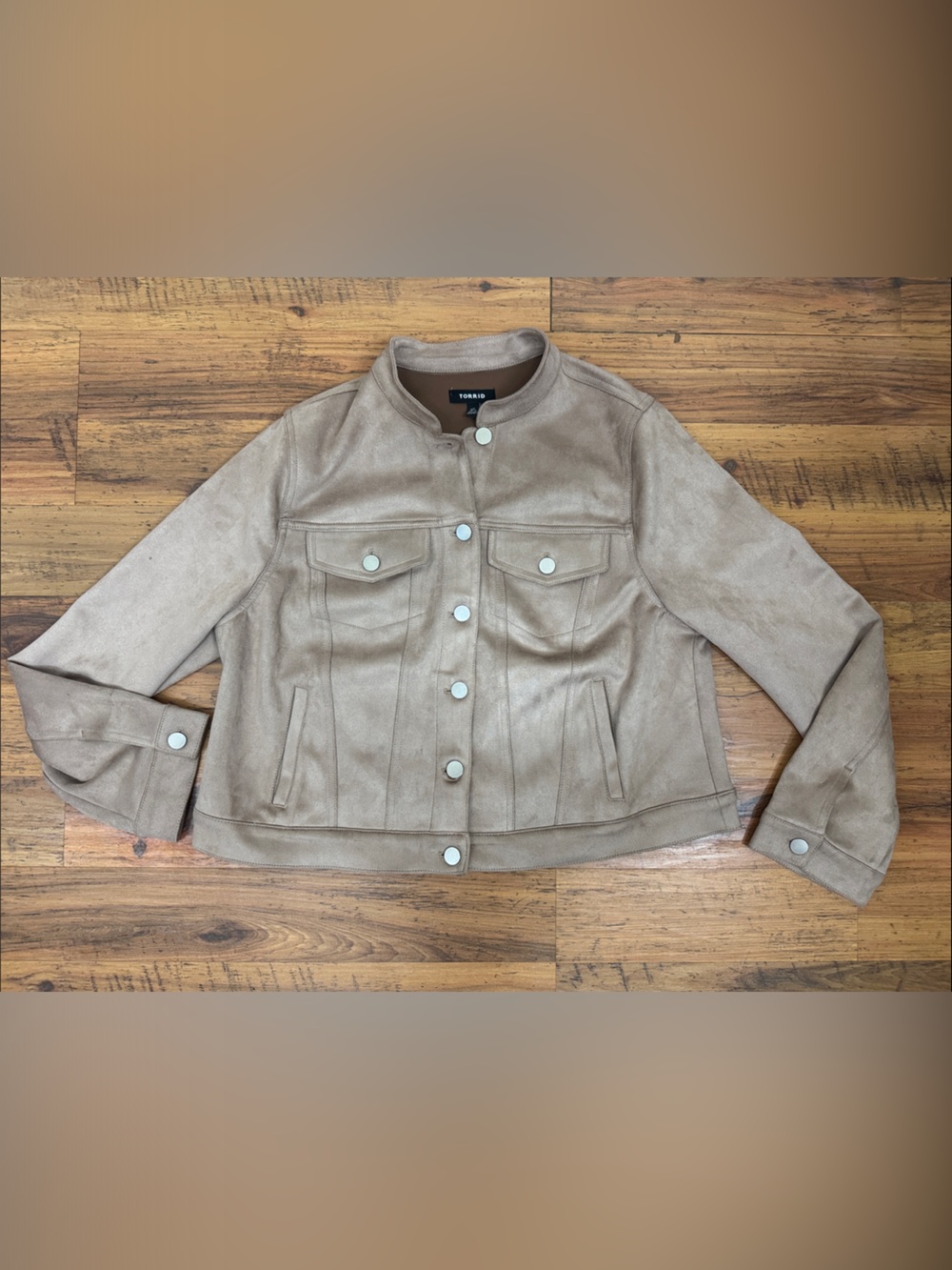 torrid Taupe Suede-Look polyester button Front Bomber Jacket